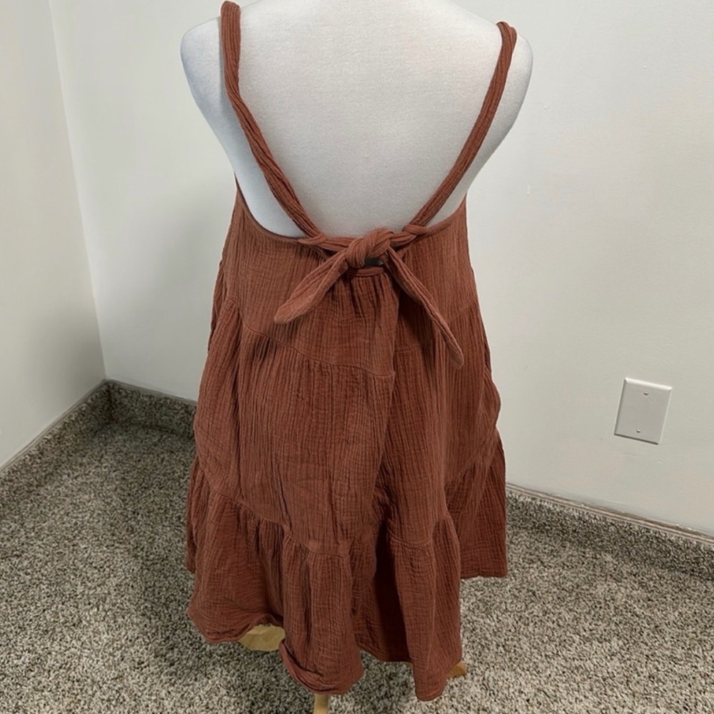AEMI + CO Rust Cotton Gauze Tie Back Mini Dress Small Boho - Picture 8 of 9